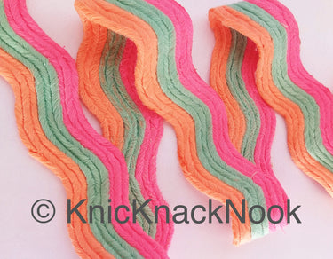 Wave Pattern Trim, Cotton Embroidered Trim, Pink